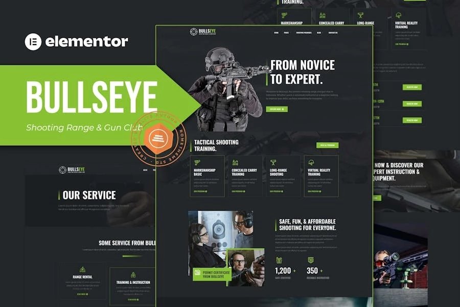 Bullseye - Template Kit Elementor para campos de tiro y club de tiro