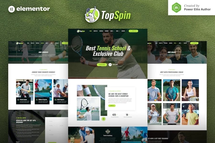 TopSpin - Template Kit Elementor para Escuela de Tenis y Club Deportivo