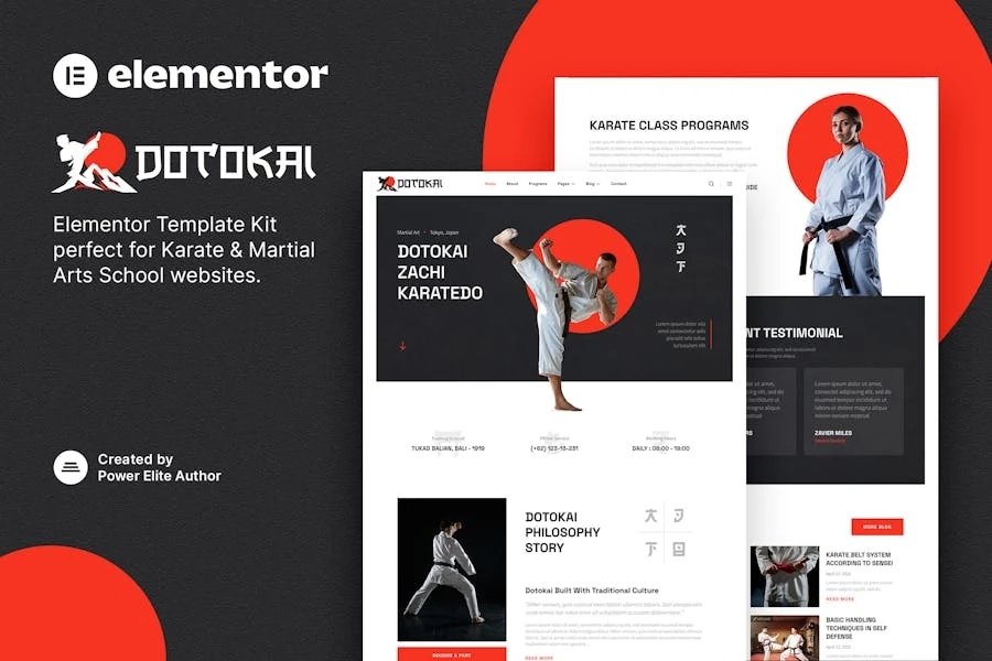 Dotokai - Template Kit Elementor de la Escuela de Karate y Artes Marciales