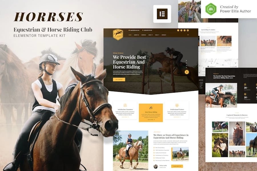 Horses Kit de plantillas Elementor para clubes ecuestres y de equitación