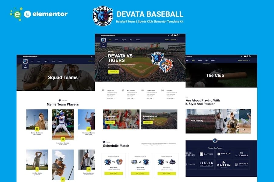 Devata - Template Kit Elementor para equipos de béisbol y clubes deportivos
