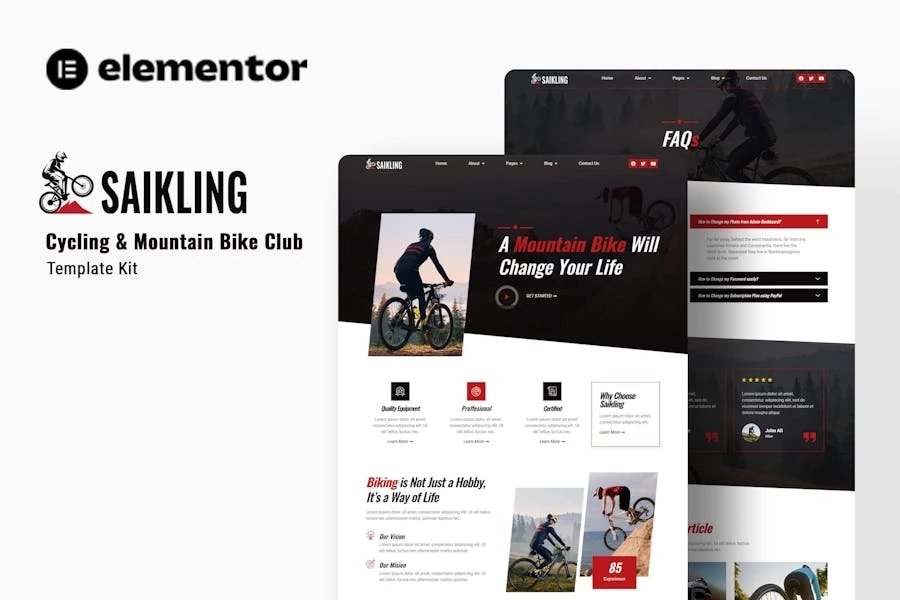 Saikling - Template Kit Elementor para clubes de ciclismo de montaña