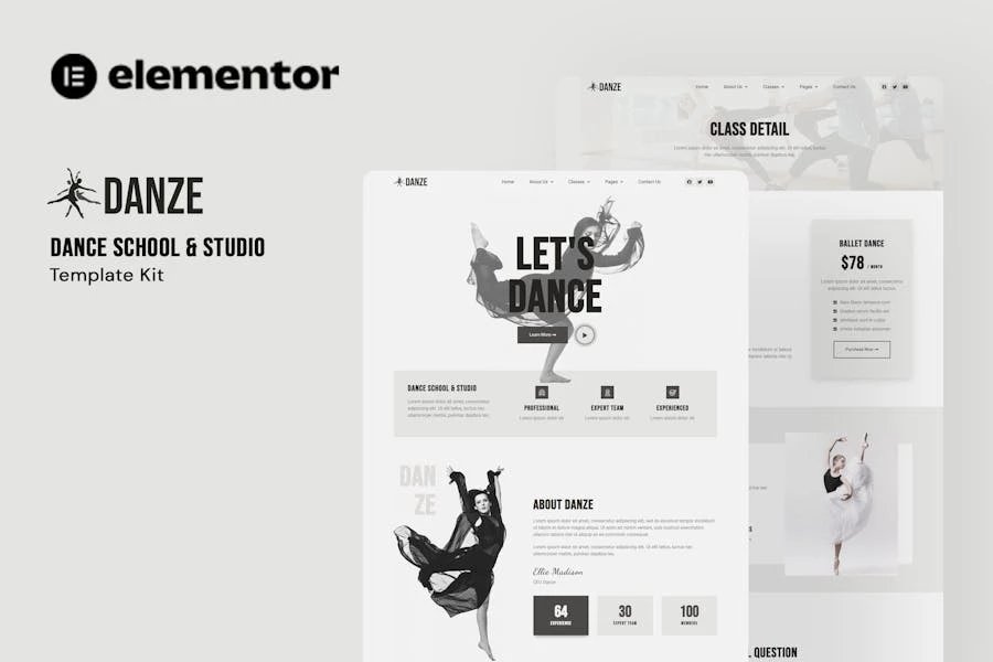 Danze - Template Kit Elementor para escuela de estudio de baile