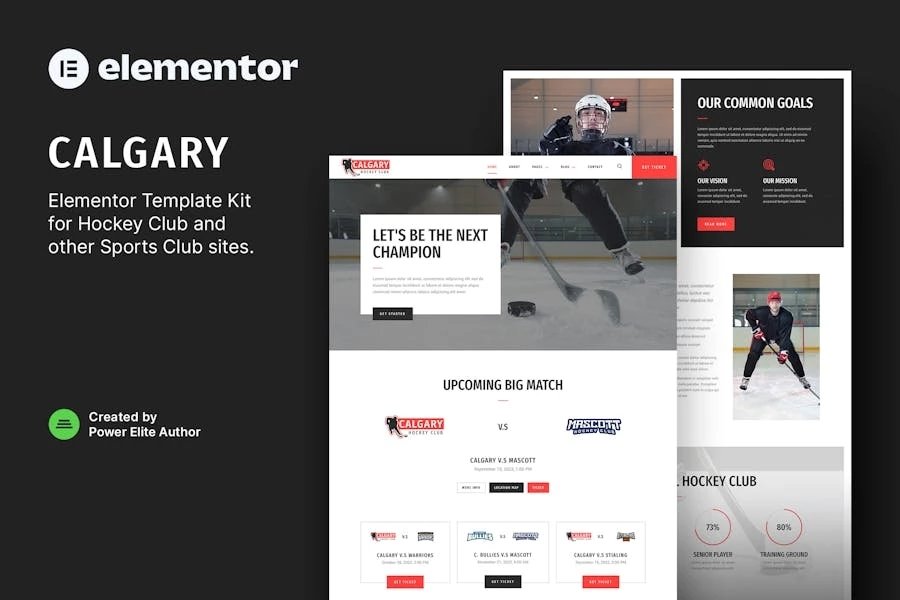 Calgary - Template Kit Elementor para equipos de hockey y club deportivo