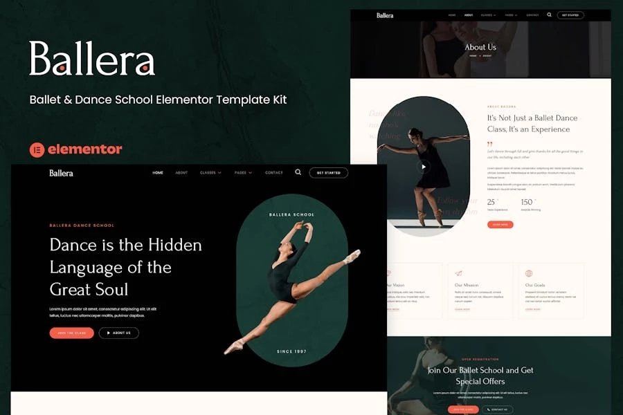 Ballera - Template Kit Elementor para escuelas de ballet y danza