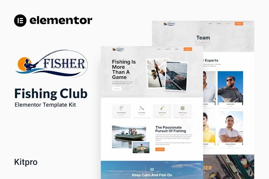 Fisher - Template Kit Elementor para clubes de pesca