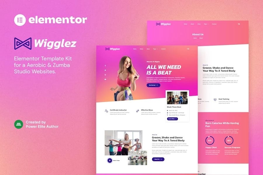 Wigglez Template Kit para Aerobic Zumba Studio Elementor
