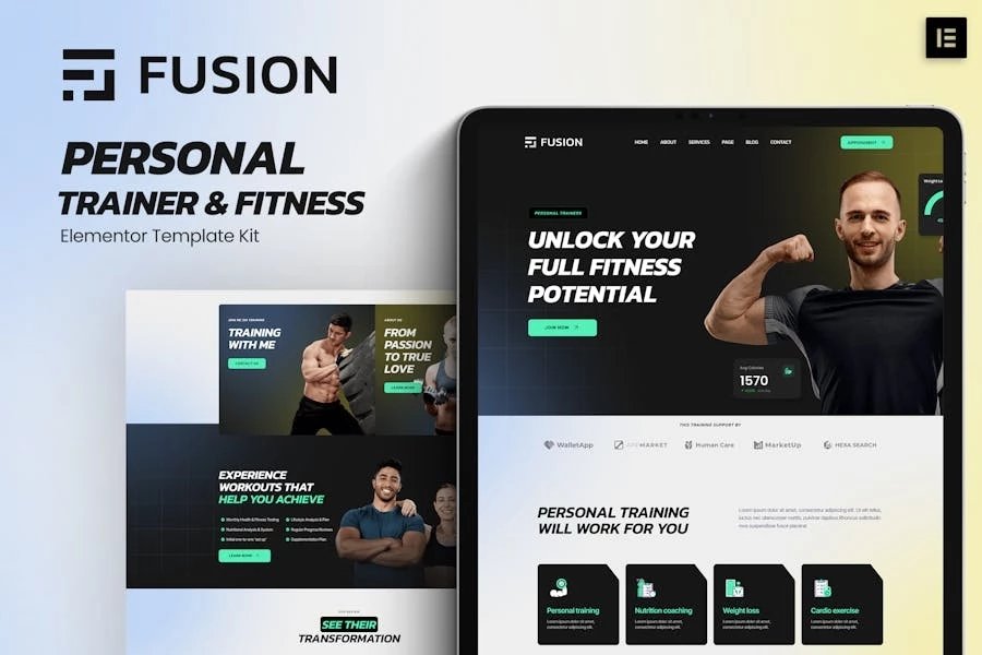 Fusion - Template Kit Elementor para entrenador personal y acondicionamiento físico