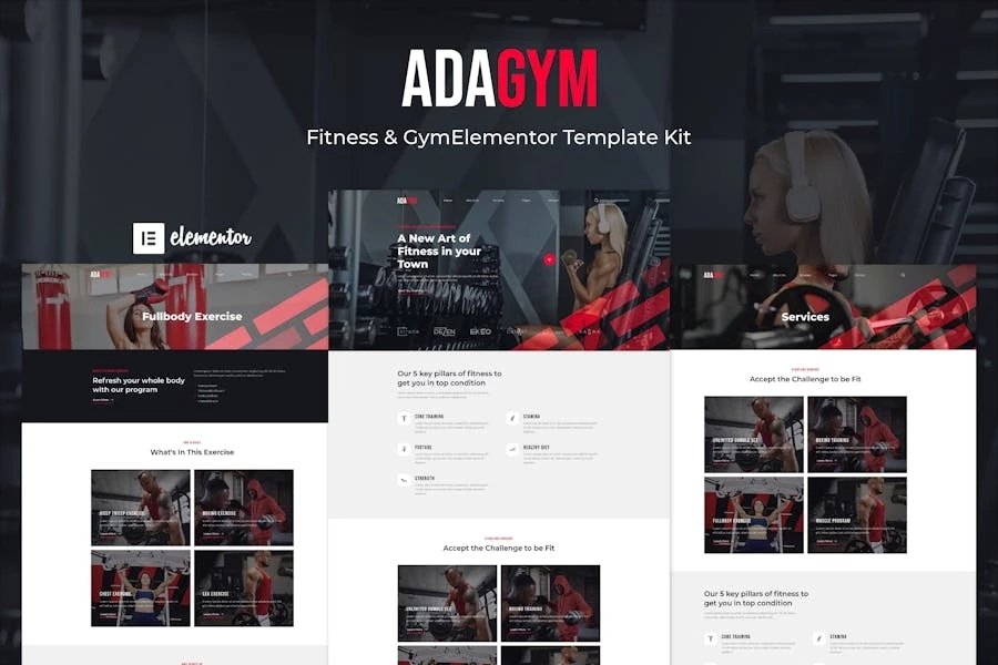 Adagym - Kit de plantillas Elementor para fitness y gimnasio