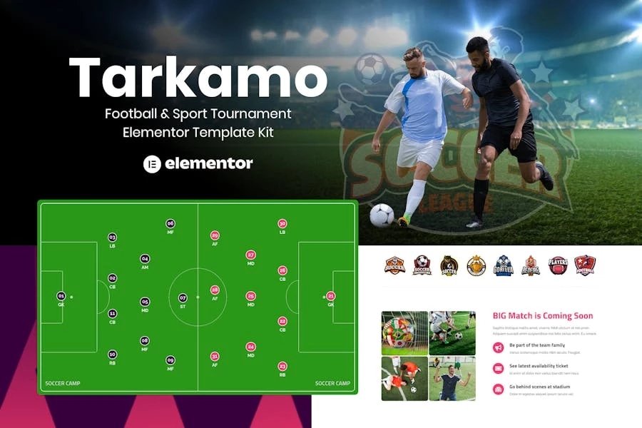 Tarkamo - Template Kit Elementor para torneos de fútbol y deporte