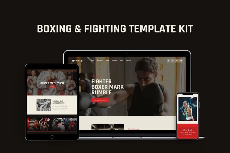 Rumble - Kit de plantillas Elementor de boxeo, artes marciales mixtas y lucha
