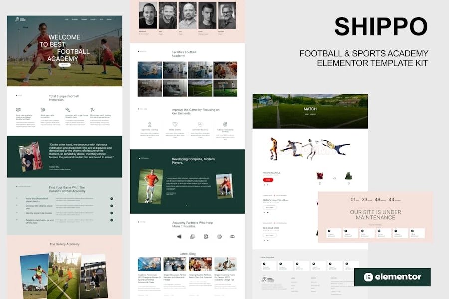 Shippo - Template Kit Elementor para academias de fútbol y deportes