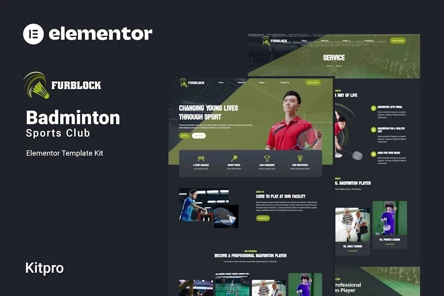 Furblock - Template Kit Elementor del club de bádminton