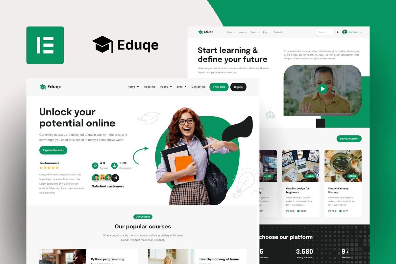 Eduqe - Kit de plantillas Elementor Pro para cursos en línea