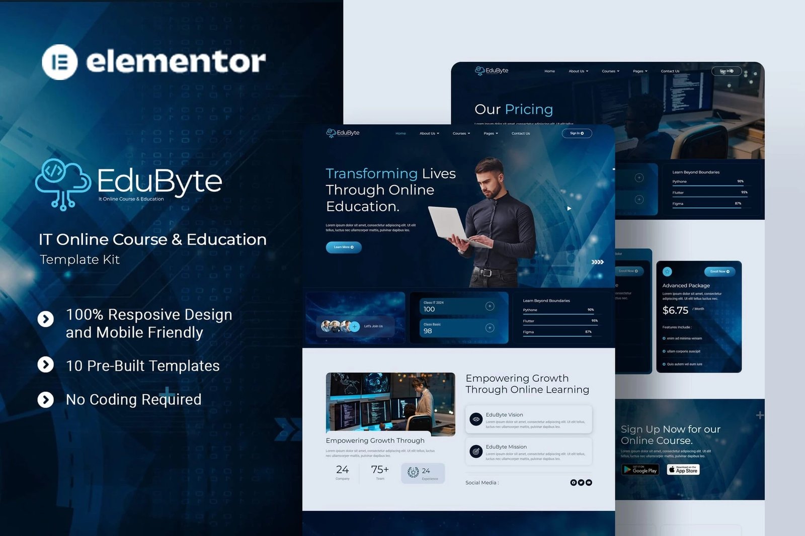 EduByte - Kit de plantillas Elementor para cursos y educación en línea de TI