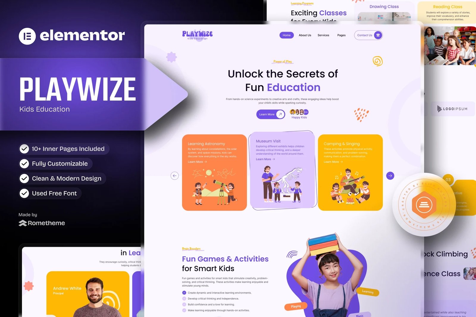 Playwize - Kit de plantillas Elementor para educación infantil