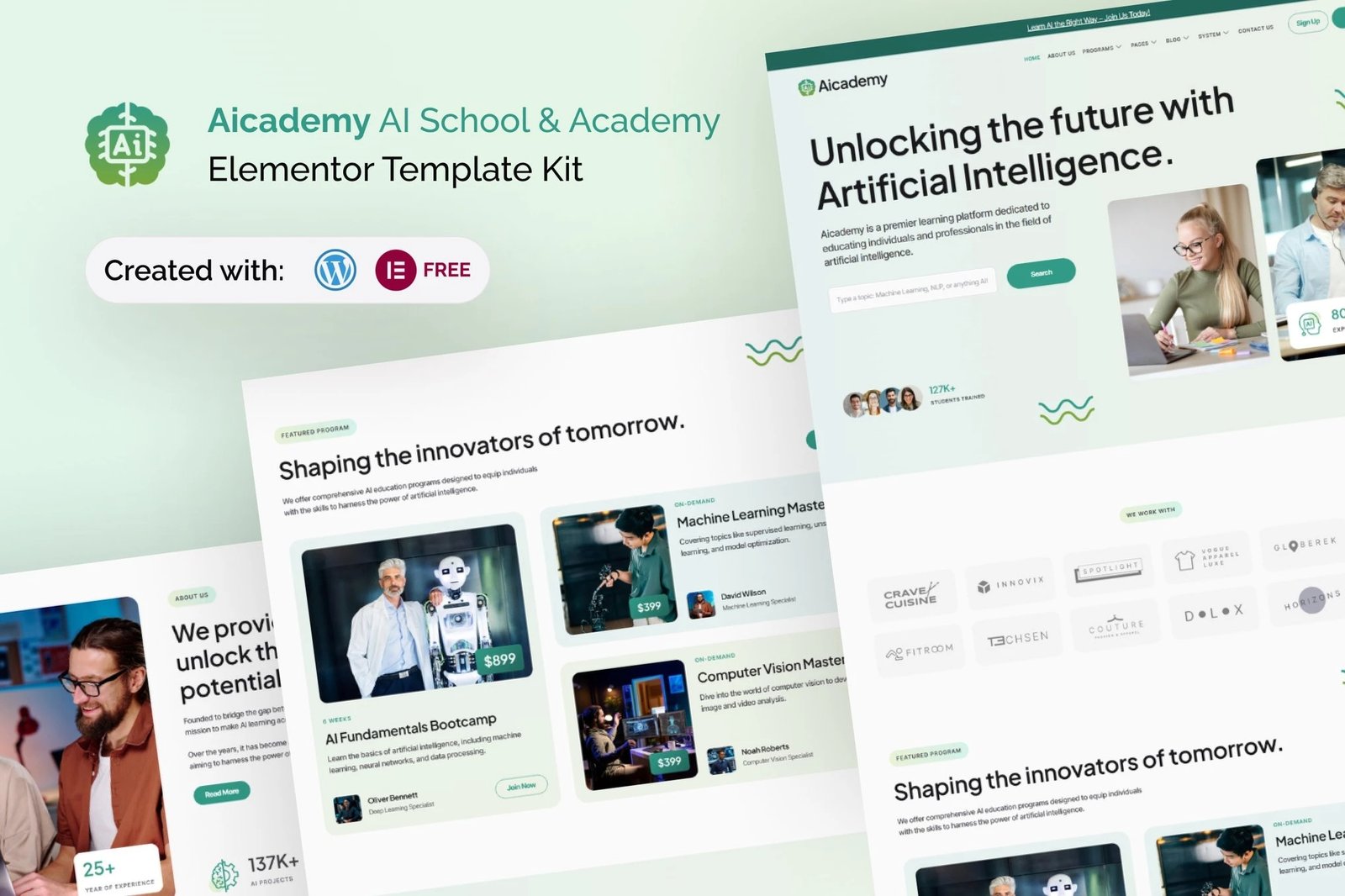 Aicademy - Kit de plantillas Elementor para escuelas y academias de IA