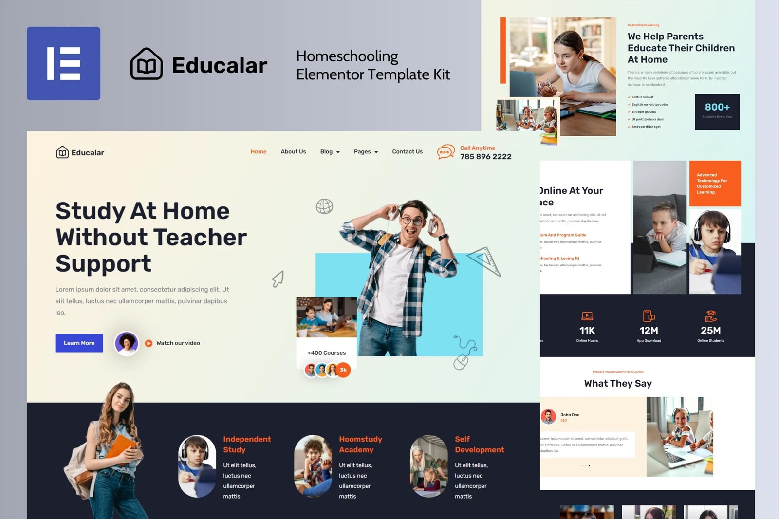 Educalar - Kit de plantillas Elementor Pro para la educación en el hogar
