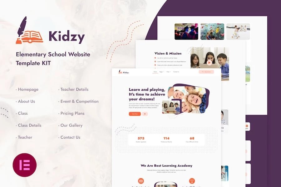 Kidzy Kit de plantillas Elementor para escuelas primarias