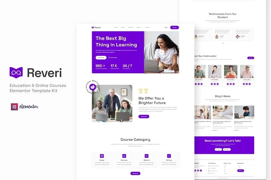 Reveri - Kit de plantillas Elementor para educación y cursos en línea