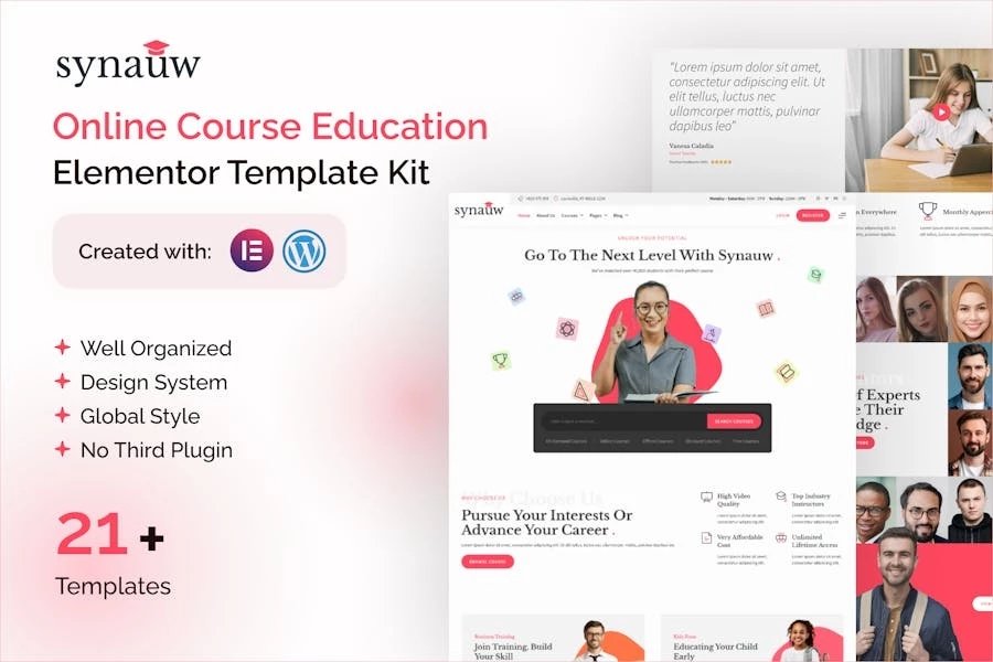 Synauw - Template Kit Elementor Pro para cursos educativos en línea