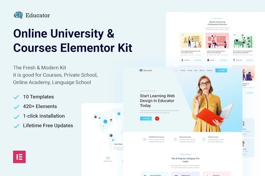 Educador - Template Kit de Elementor para universidades y cursos en línea