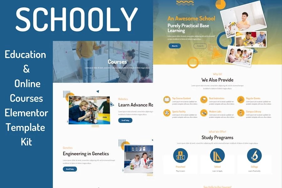 Schooly - Template Kit Elementor para educación y cursos en línea