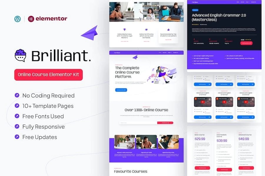 Brilliant - Template Kit Elementor Pro para cursos en línea