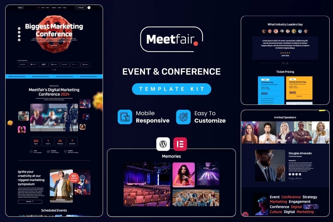 Meetfair - Kit de plantillas Elementor para eventos y conferencias