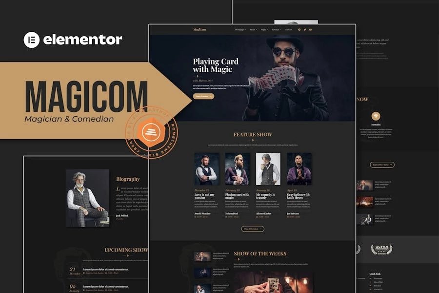 Magicom - Template Kit Elementor Pro para el club de magos y comediantes