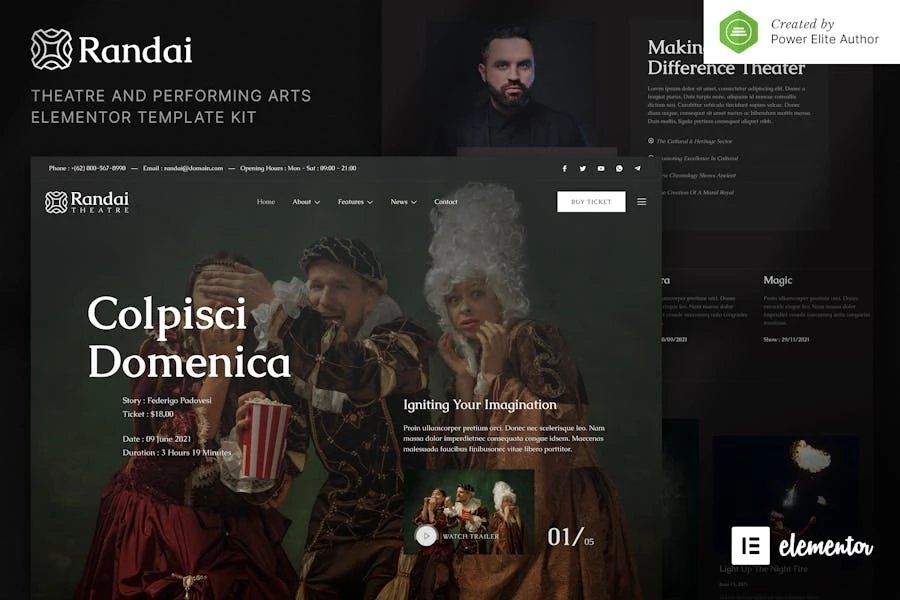 Randai - Template Kit Elementor de entretenimiento teatral y artes escénicas
