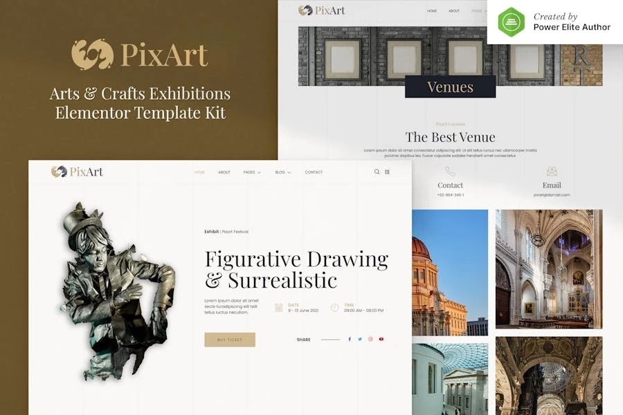 Pixart Kit de plantillas Elementor para exhibición de artes y manualidades