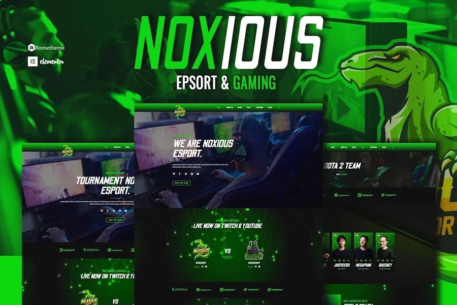 Noxious - Kit de Plantilla Elementor para eSports Gaming