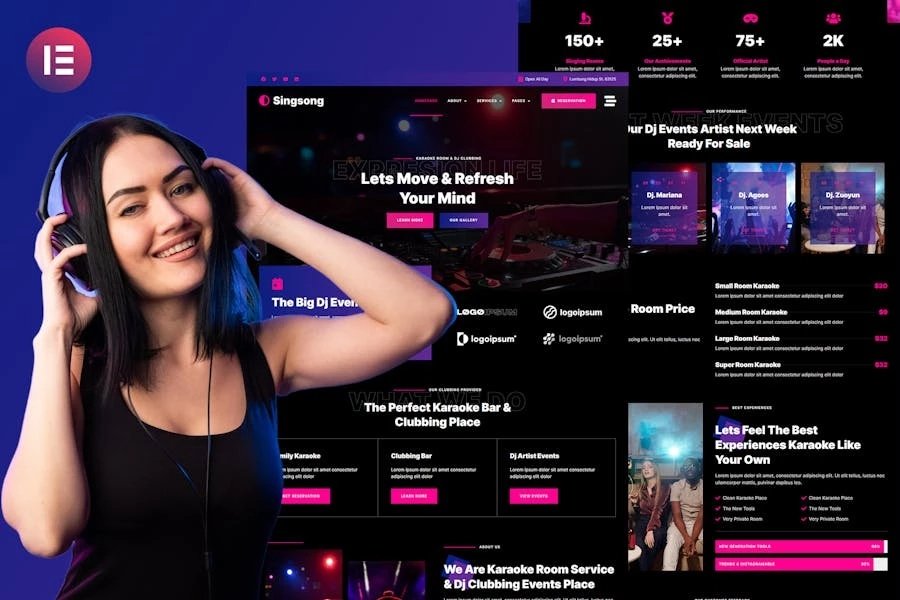 Singsong - Template Kit Elementor para salas de karaoke y discotecas de DJ