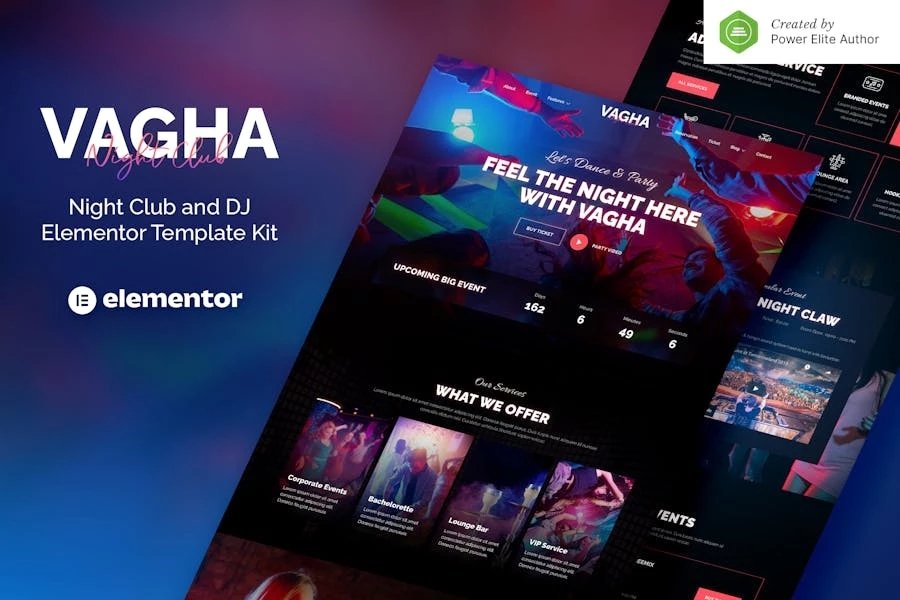 Vagha - Template Kit Elementor para club nocturno y DJ