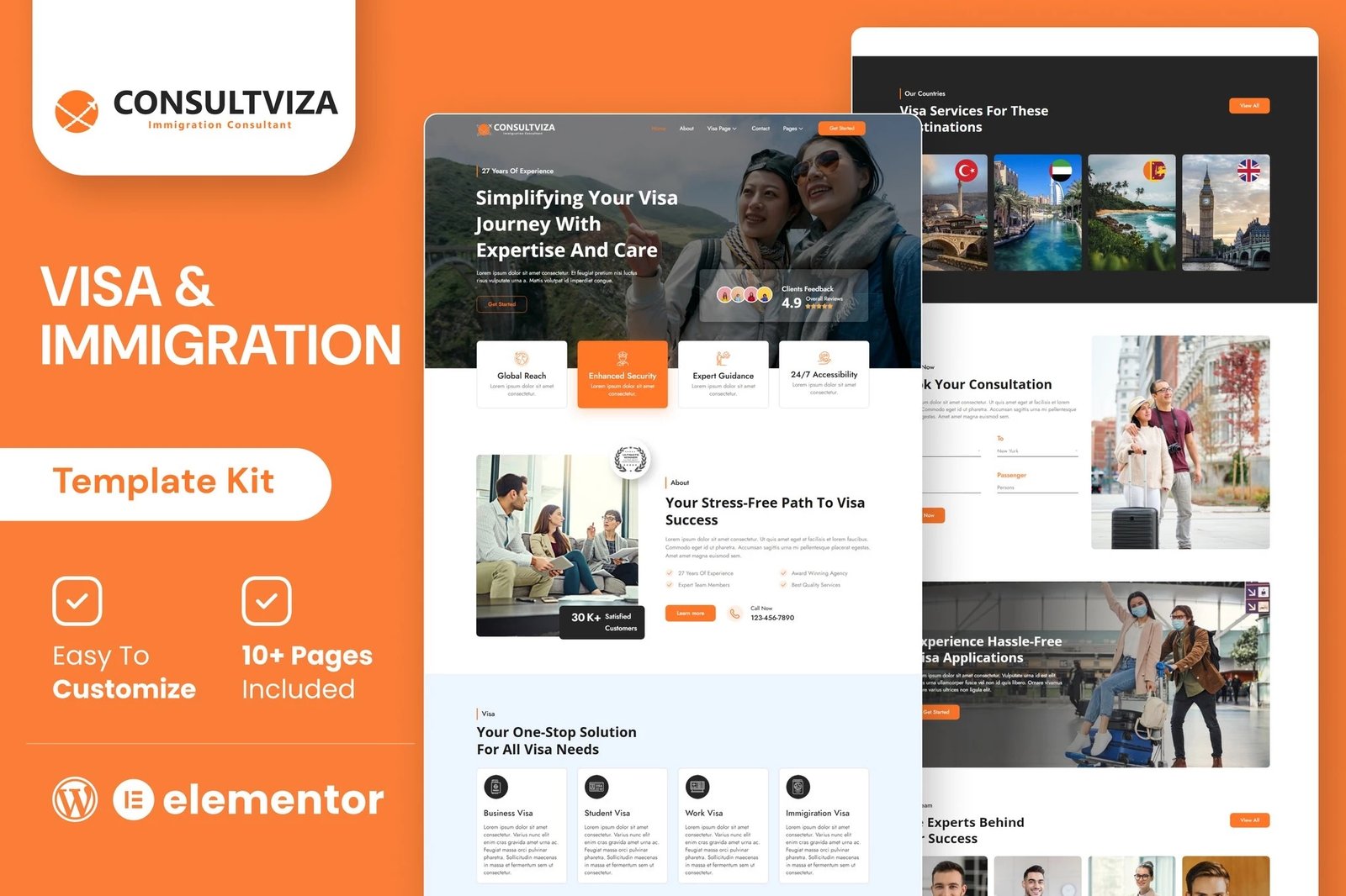 Consultviza Kit de plantillas Elementor para Consultoría de Inmigración y Visas