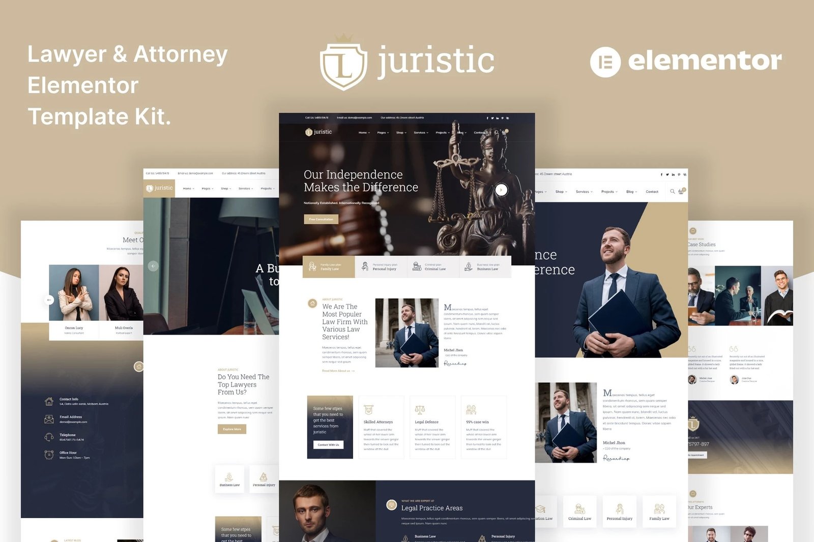 Juristic kit de plantillas Elementor para abogados, abogados y bufetes de abogados