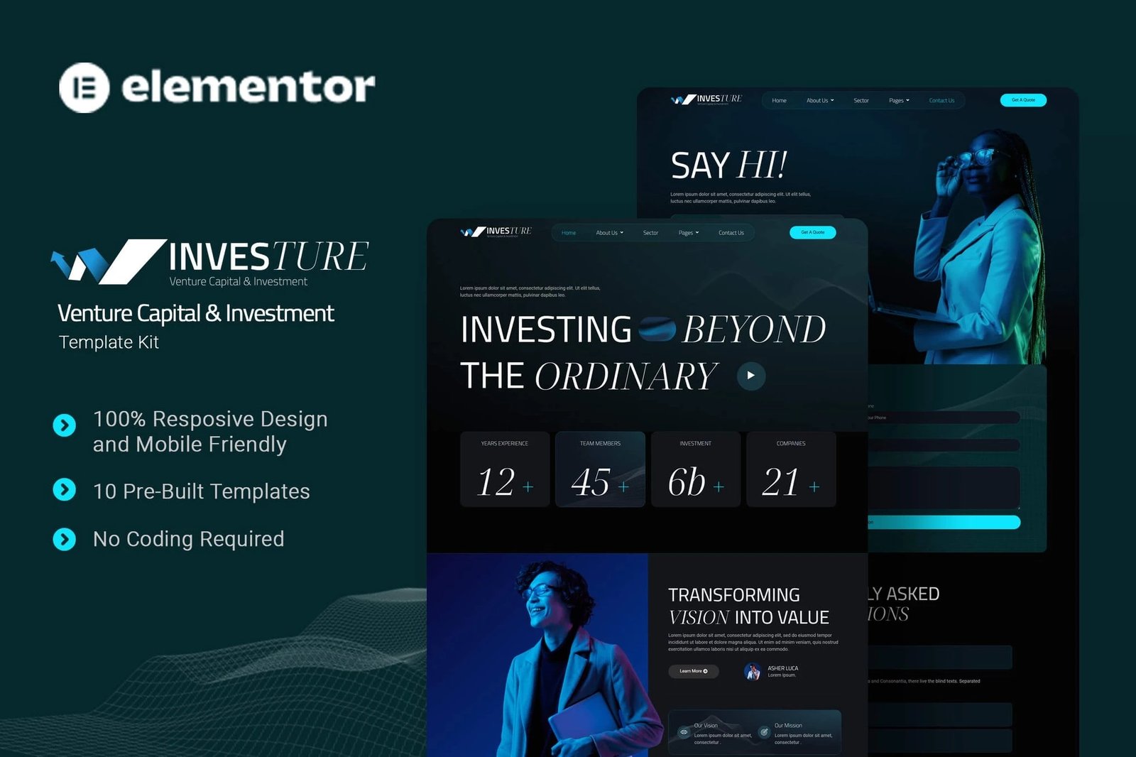 Investure - Kit de plantillas Elementor para capital de riesgo e inversión