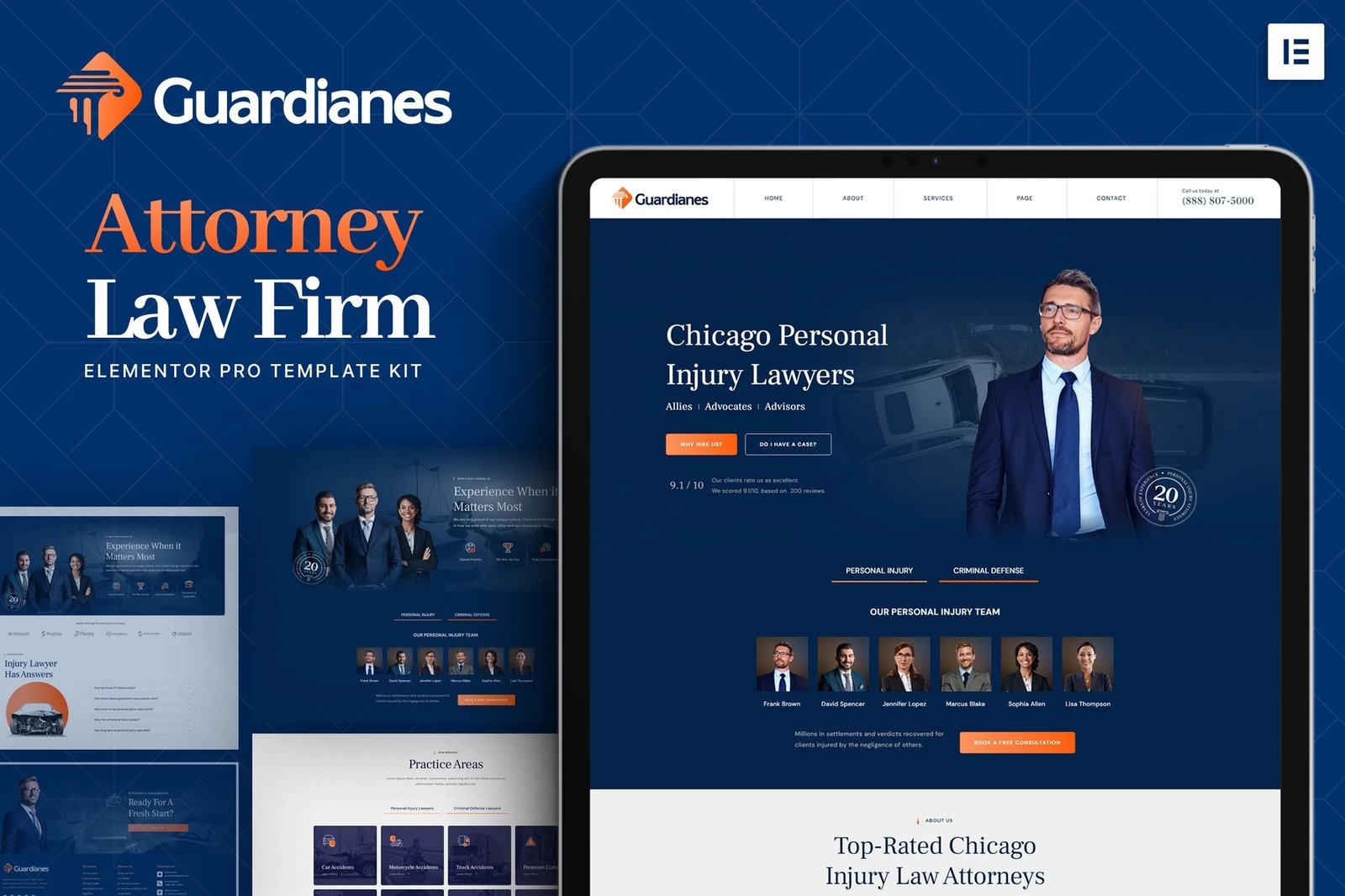 Guardianes - Kit de plantillas Elementor Pro para bufete de abogados