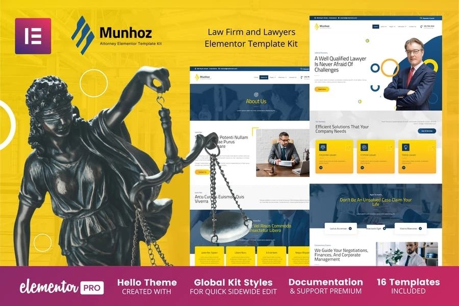 Munhoz - Kit de plantillas Elementor Pro para bufetes de abogados y abogados