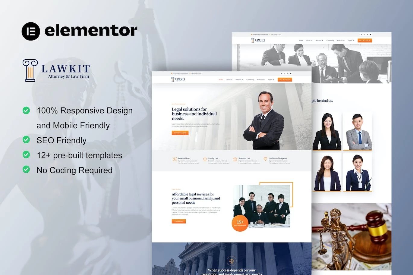Lawkit - Kit de plantillas Elementor Pro para bufete de abogados