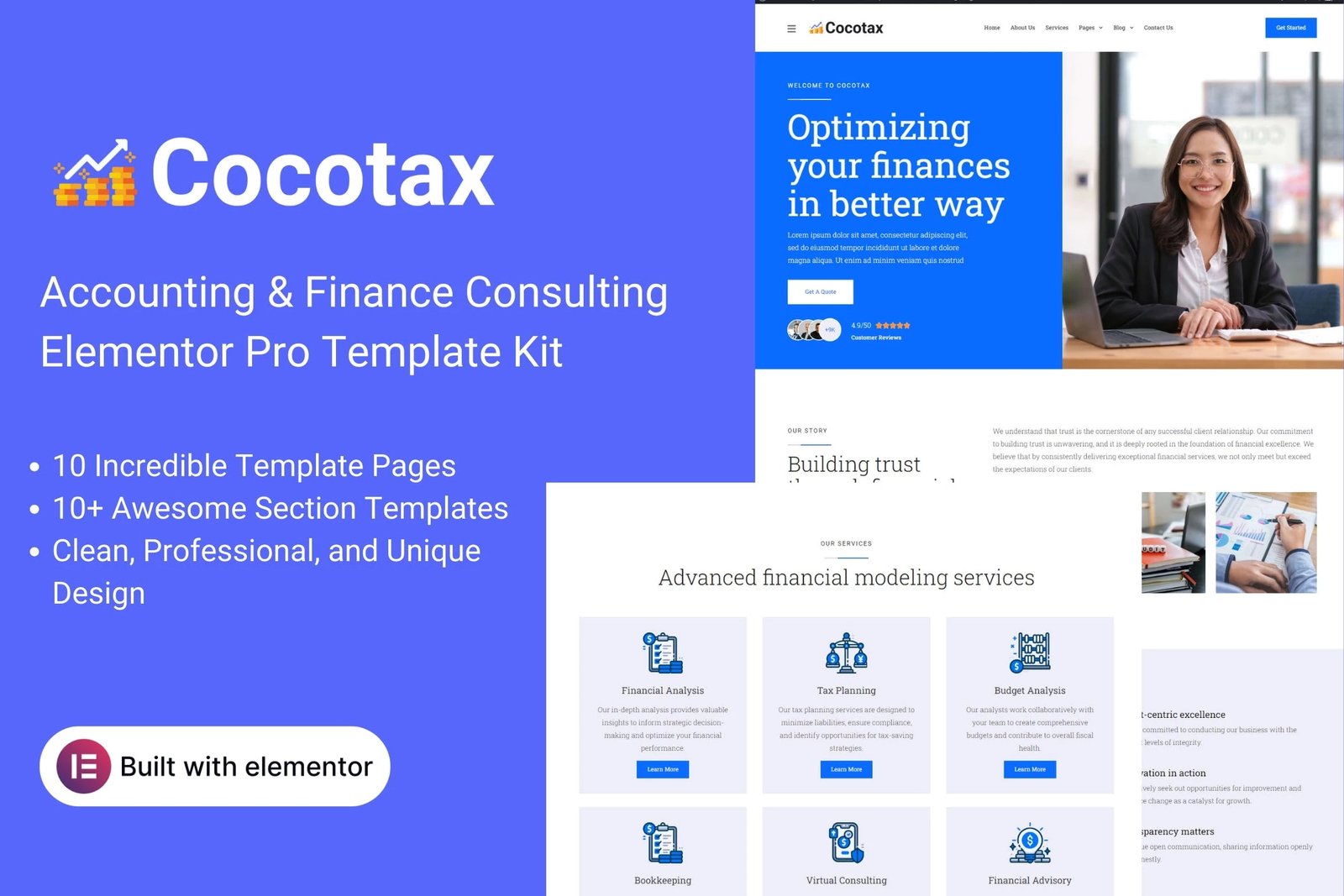 Cocotax - Kit de plantillas Elementor Pro para consultoría contable y financiera