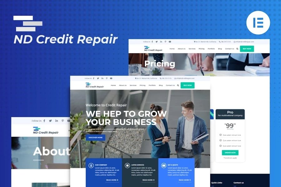 ND Credit Repair - Template Kit Elementor para compañías financieras