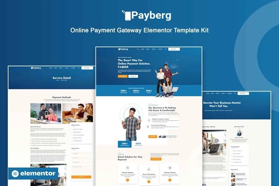 Payberg - Template Kit Elementor Pro para pasarela de pago en línea