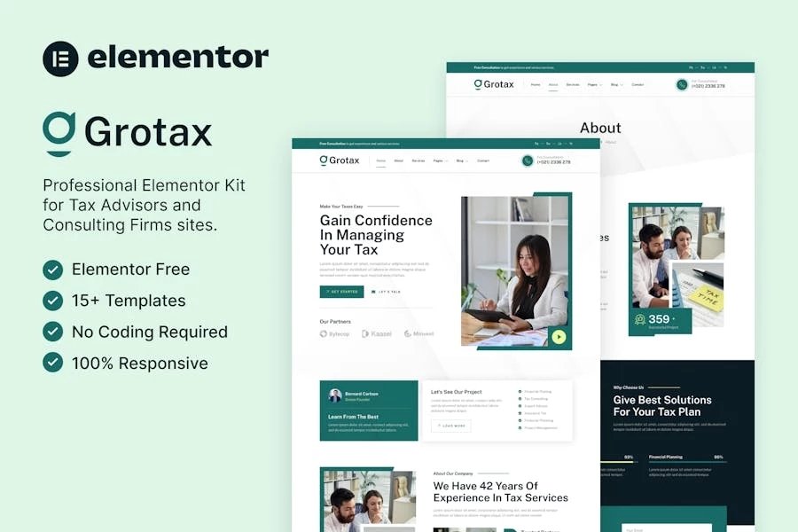 Grotax Template Kit Elementor para asesores fiscales y firmas de consultoría