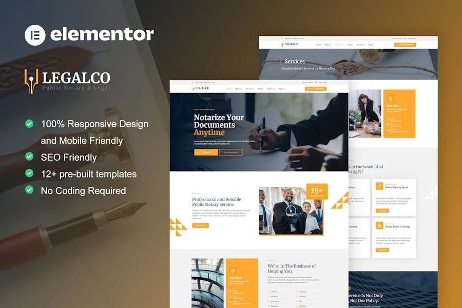 Legalco - Template Kit Elementor Pro para servicios notariales y legales