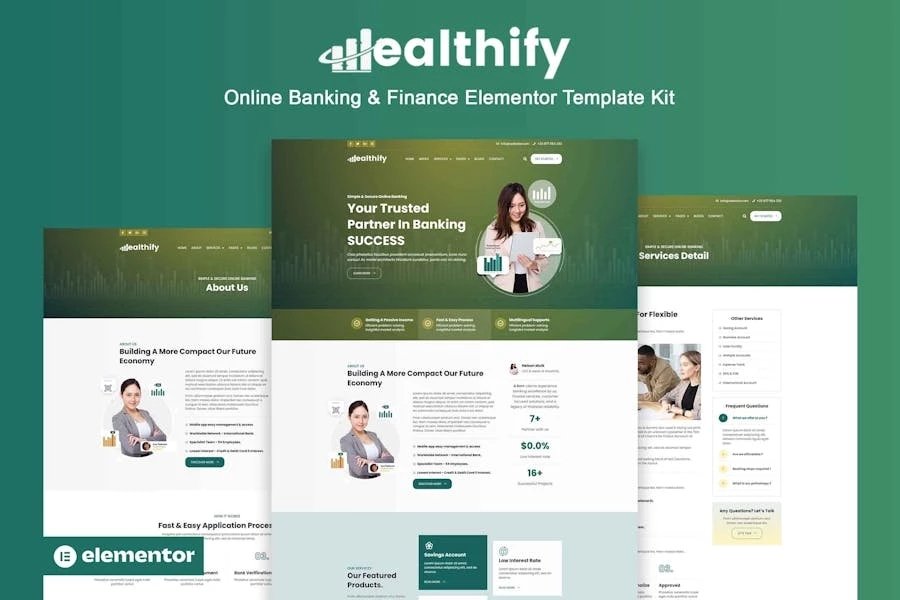 Wealthify - Kit de plantillas Elementor Pro para banca y finanzas en línea