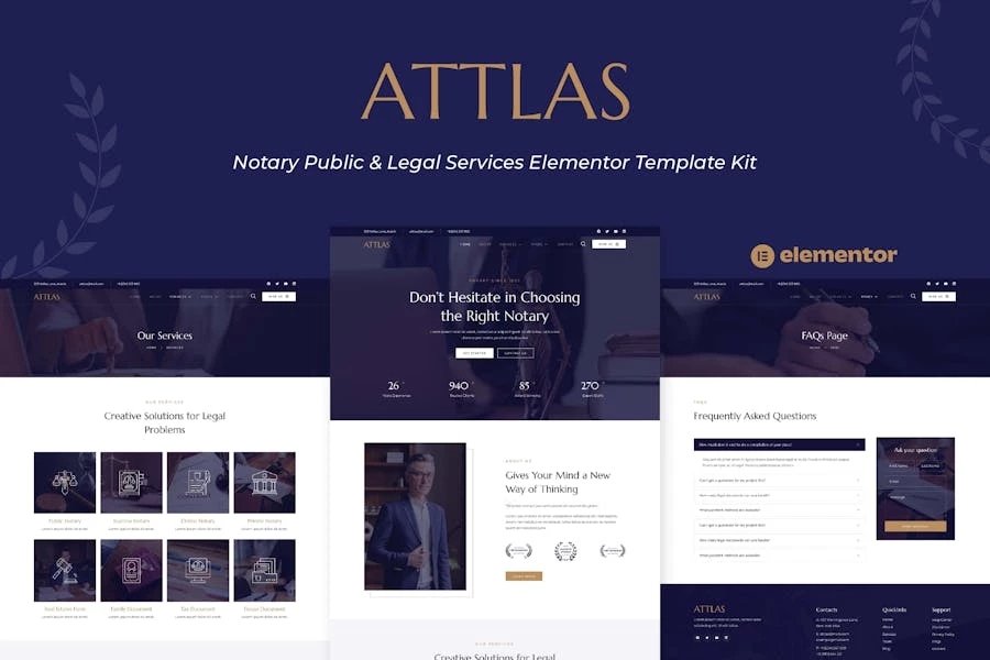 Attlas - Template Kit Elementor de servicios legales y de notaría pública
