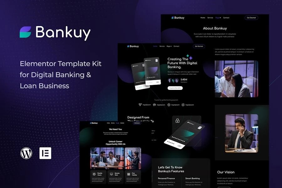 Bankuy - Template Kit Elementor para banca digital y préstamos comerciales