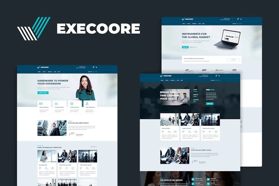 Execoore - Template Kit Crypto Elementor de tecnología y tecnología financiera